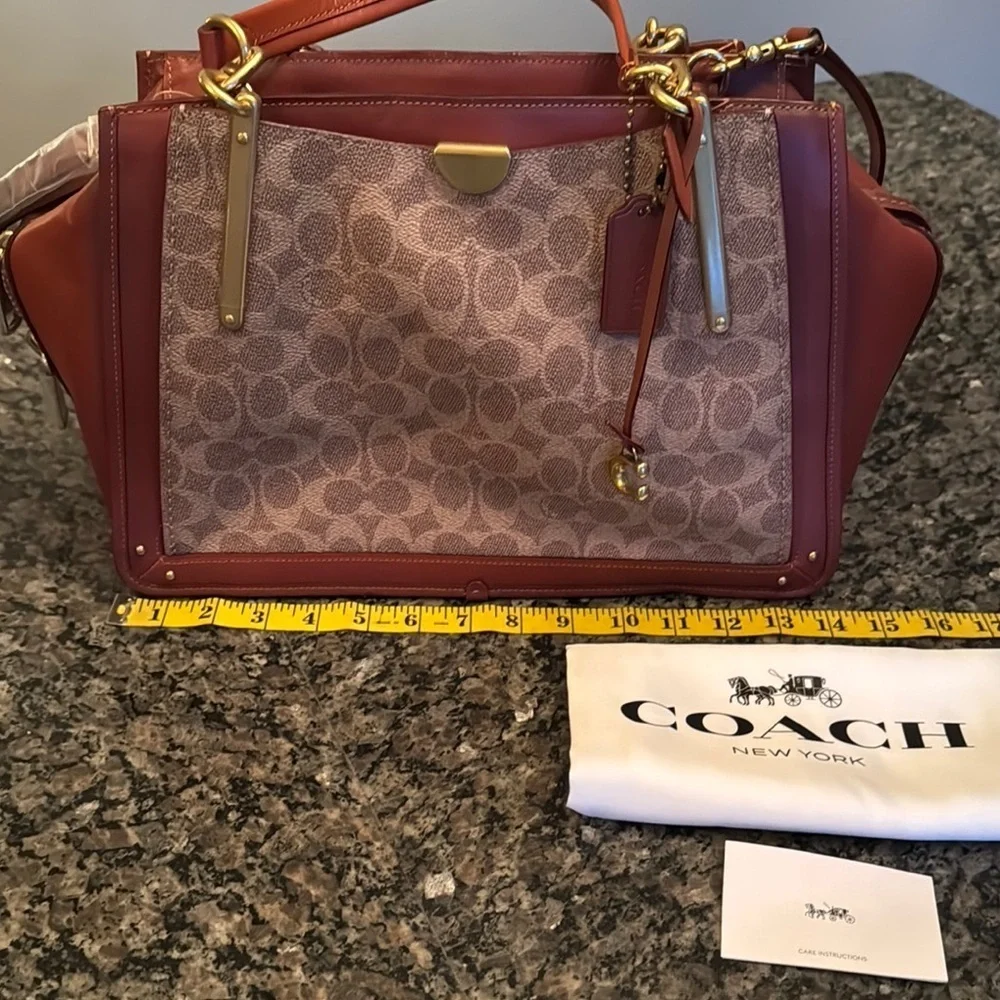 Coach Brown leather and Tan coated canvas Satchel with Structured Design NWT
